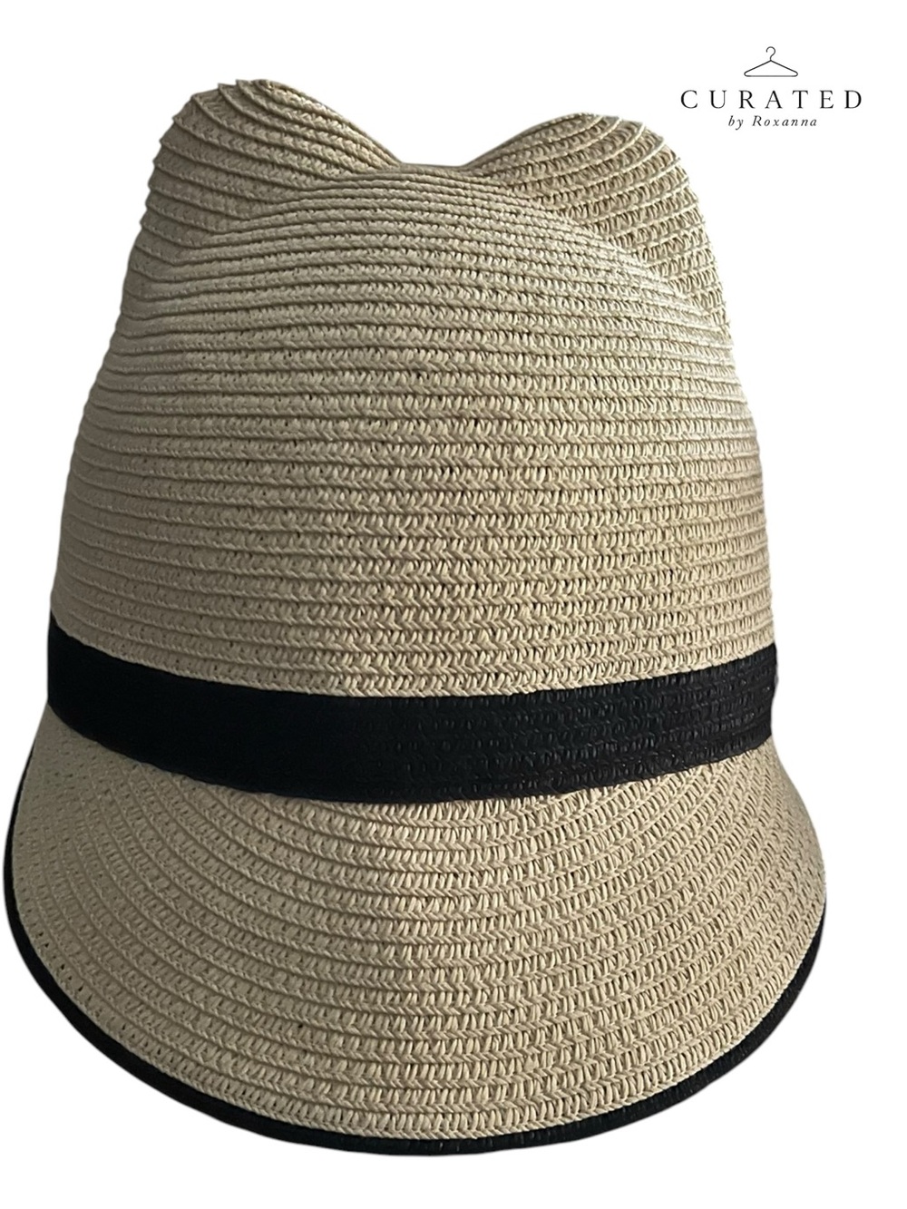 Karl Lagerfeld Paris Choupette Cat Ear Straw Hat Rhinestone Logo NWOT